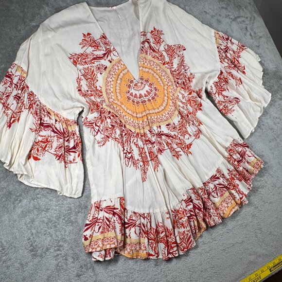 FREE PEOPLE Sunset Dreams Bell Sleeve Tunic Top sz M Flowy Boho Hippie 70s - Picture 4 of 11